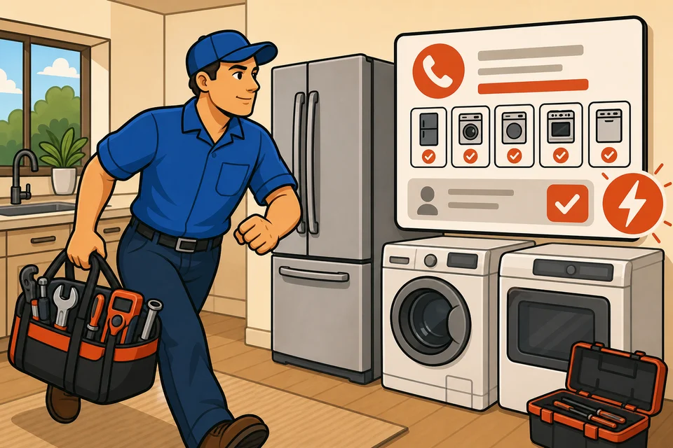 Appliance Repair trust-builder illustration for urgent calls and service requests stay obvious.