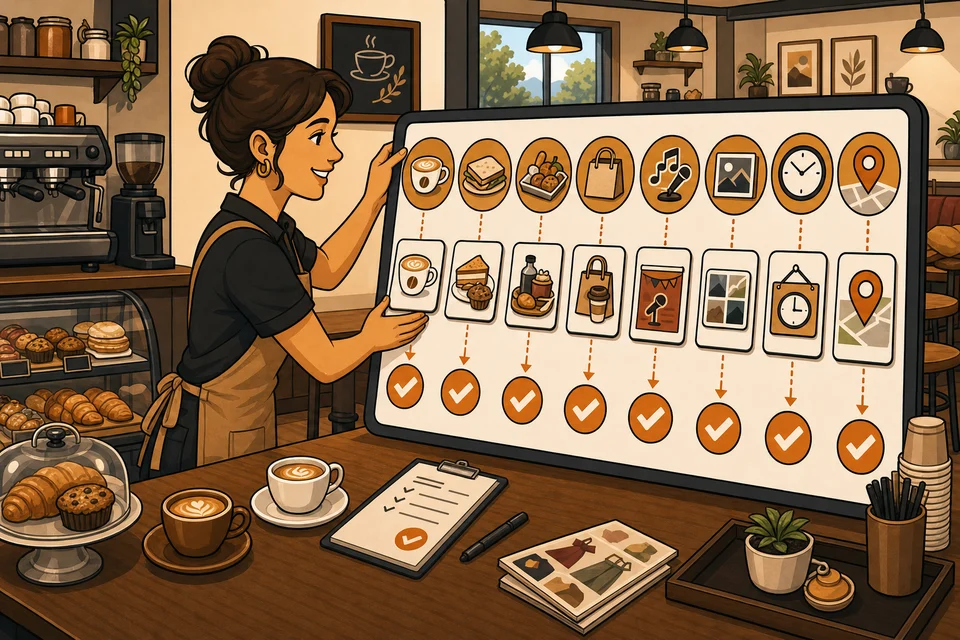 Cafes & Coffee Shops trust-builder illustration for every major offer has a path.