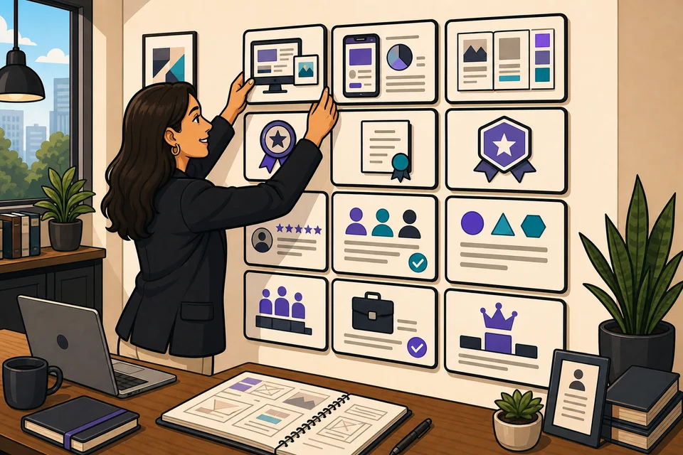 Career Portfolio trust-builder illustration for proof appears before hesitation.