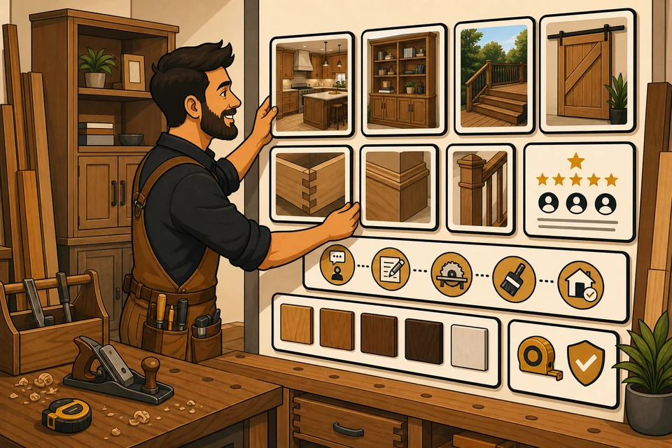 Carpenters & Woodworkers trust-builder illustration for proof appears before hesitation.