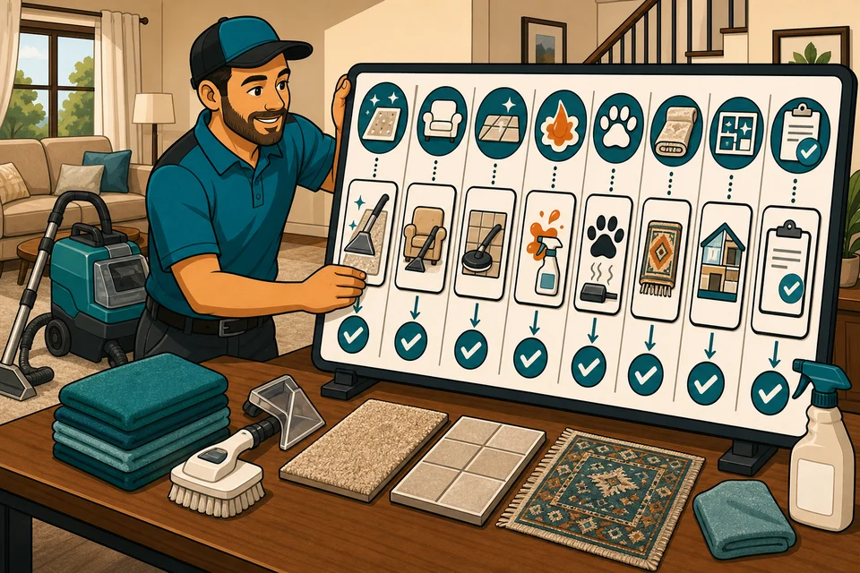 Carpet Cleaners trust-builder illustration for every major offer has a path.