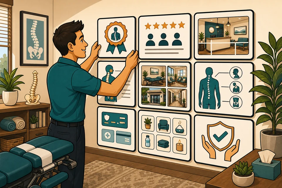 Chiropractors trust-builder illustration for proof appears before hesitation.