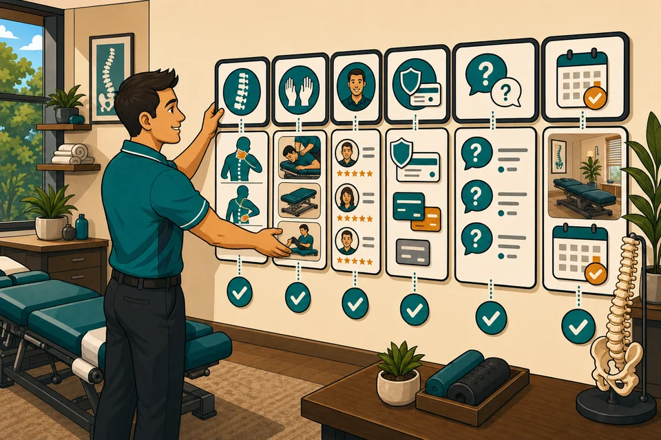 Chiropractors trust-builder illustration for every major offer has a path.