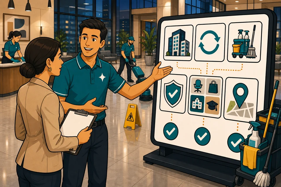 Commercial Cleaners trust-builder illustration for contract and quote requests stay obvious.
