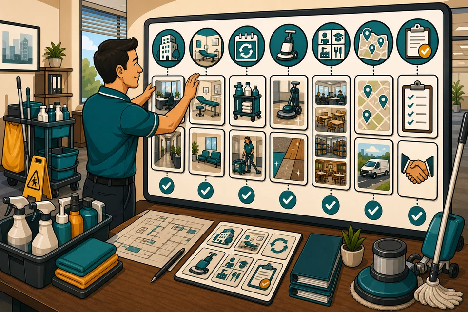 Commercial Cleaners trust-builder illustration for every major offer has a path.