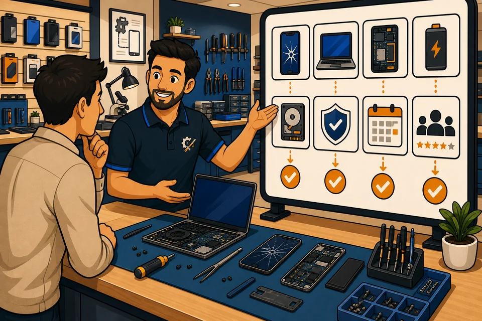 Computer & Phone Repair trust-builder illustration for repair quote and visit requests stay obvious.