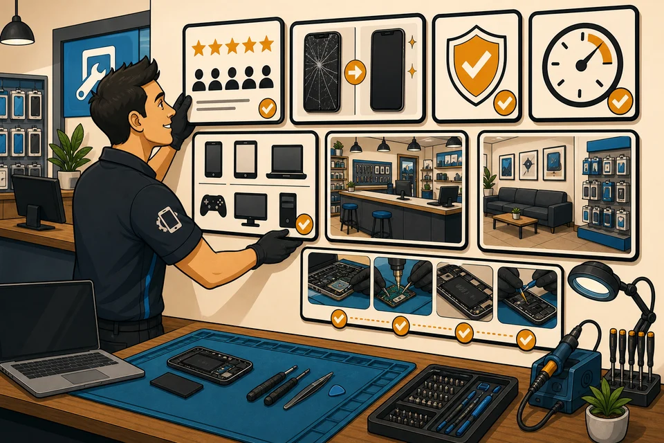 Computer & Phone Repair trust-builder illustration for proof appears before hesitation.