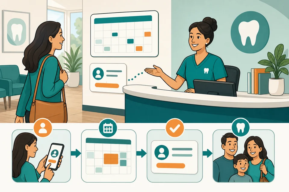 Dentists trust-builder illustration for appointment requests stay obvious.