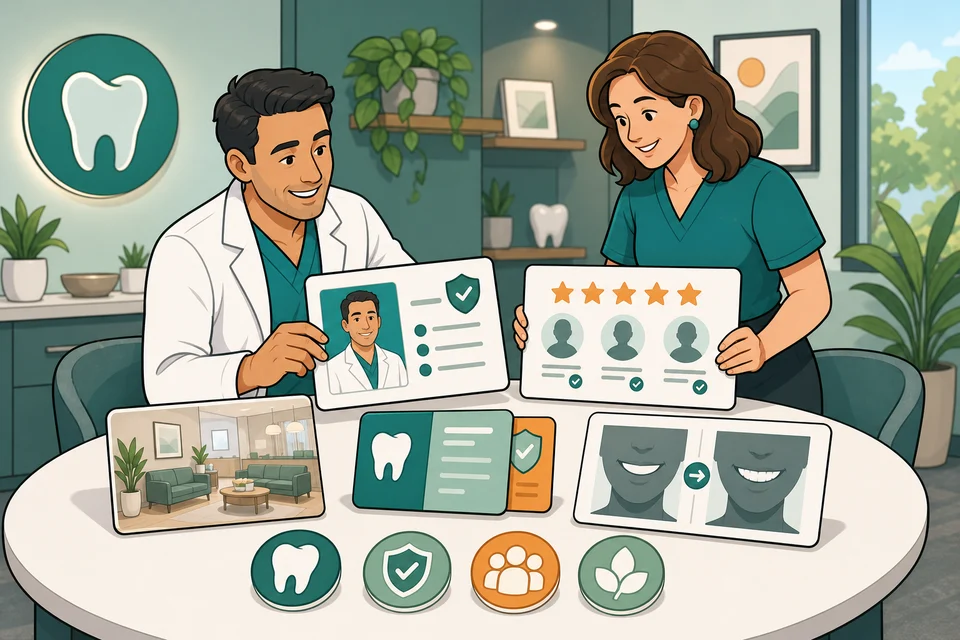 Dentists trust-builder illustration for proof appears before hesitation.