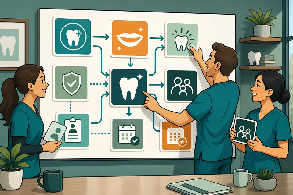 Dentists trust-builder illustration for every major offer has a path.