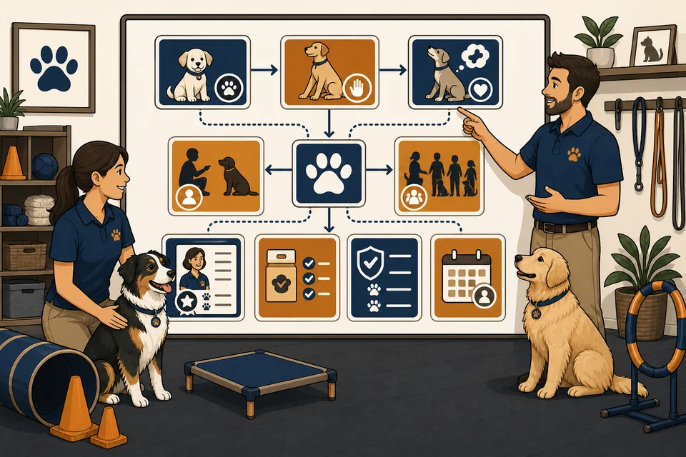 Dog Trainers trust-builder illustration for every major offer has a path.