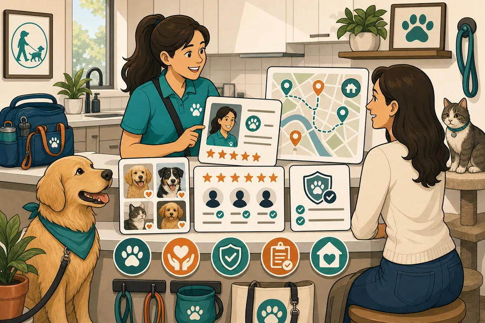Dog Walkers & Pet Sitters trust-builder illustration for proof appears before hesitation.
