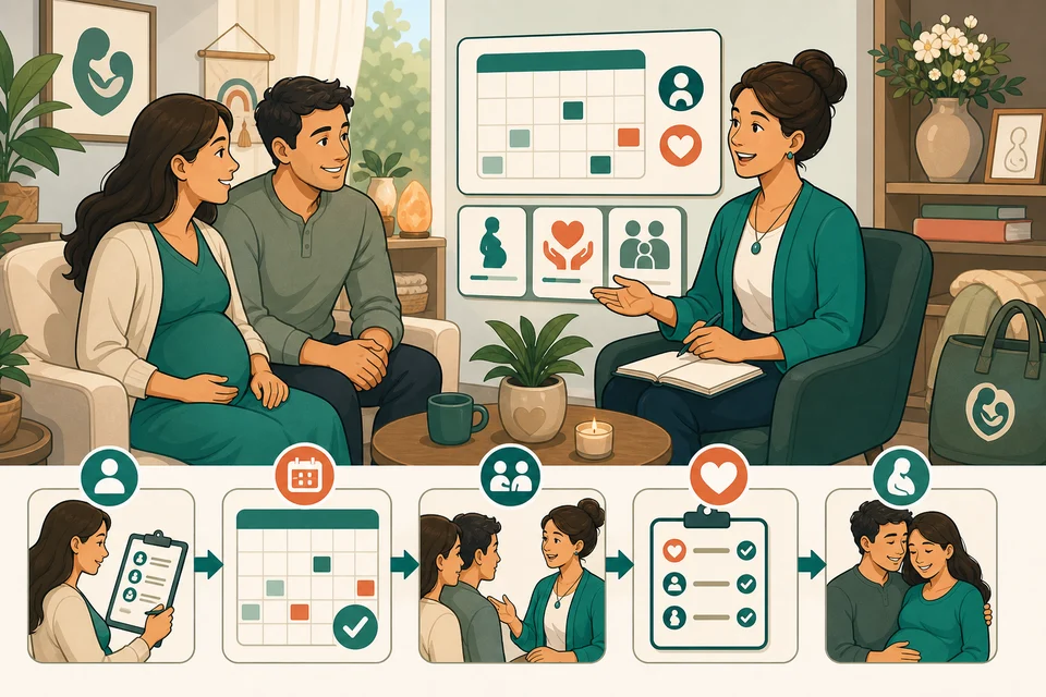 Doula & Midwife trust-builder illustration for consultation requests stay obvious.
