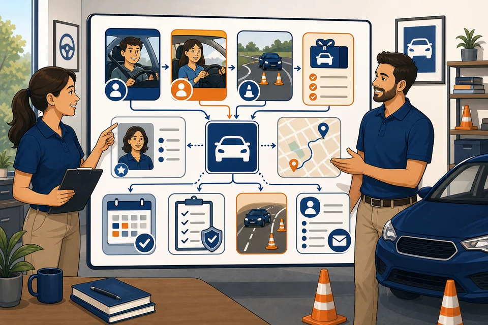 Driving Schools trust-builder illustration for every major offer has a path.
